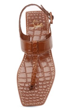 Женские кожаные сандалии cubongo CHRISTIAN LOUBOUTIN коричневого цвета, арт. 3210100/CUB0NG0 FLAT | Фото 5 (Каблук высота: Низкий; Материал внутренний: Натуральная кожа; Подошва: Плоская)