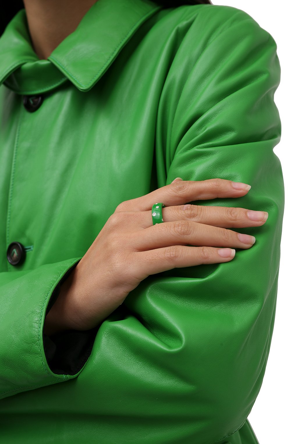 Женское кольцо BOTTEGA VENETA зеленого цвета, арт. 649527/VB0B8 | Фото 2 (Материал: Серебро; Региональные ограничения белый список (Axapta Mercury): RU)