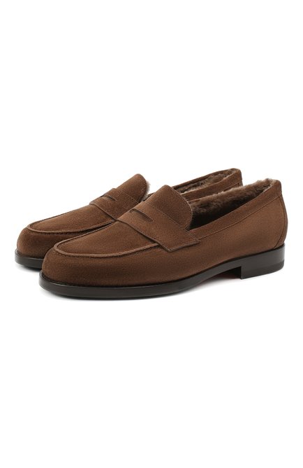 Женские замшевые лоферы SANTONI коричневого цвета, арт. WUQR59036BYRAPYLS50 | Фото 1 (Каблук высота: Низкий; Материал утеплителя: Натуральный мех; Подошва: Плоская; Материал внешний: Замша, Кожа; Длина стельки: 26, 26,5, 23,5, 25, 26,2, 23,6, 23,9, 24,3, 24,6, 24,9, 25,3, 25,6, 25,9, 26,3, 26,6, 27,2)
