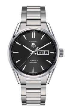 Мужские часы calibre 5 day-date TAG HEUER бесцветного цвета, арт. WAR201A.BA0723 | Фото 1 (Механизм: Автомат; Материал корпуса: Сталь; Цвет циферблата: Чёрный)