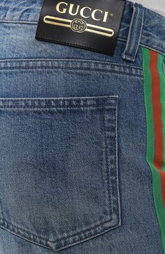 Мужские джинсы прямого кроя GUCCI синего цвета, арт. 544674/XDADR | Фото 5 (Силуэт М (брюки): Прямые; Кросс-КТ: Деним; Длина (брюки, джинсы): Стандартные; Материал сплава: Проставлено, Проверено; Материал внешний: Хлопок; Статус проверки: Проверено, Проверена категория; Детали: Потертости; Драгоценные камни: Проставлено)