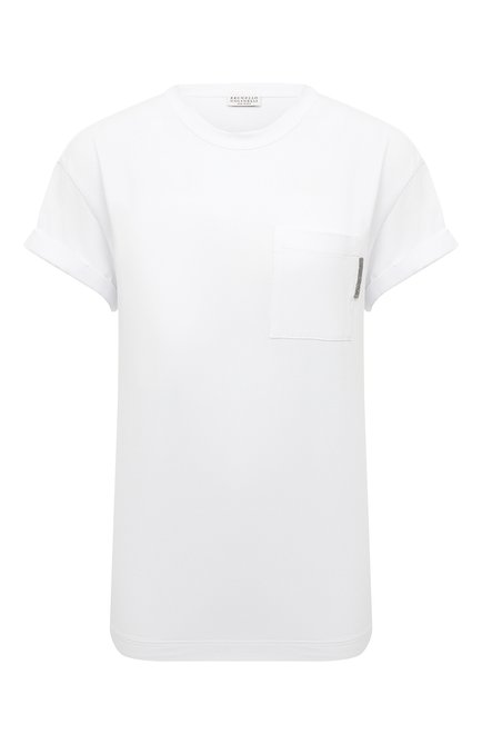 Женская хлопковая футболка BRUNELLO CUCINELLI белого цвета, арт. M0T18BB300 | Фото 1 (Материал внешний: Хлопок; Рукава: Короткие; Длина (для топов): Стандартные; Стили: Кэжуэл, Минимализм, Классический; Принт: Без принта; Женское Кросс-КТ: Футболка-одежда; Региональные ограничения белый список (Axapta Mercury): RU; Размерность: Маломерит; Драгоценные камни: Проставлено; Материал сплава: Проставлено)