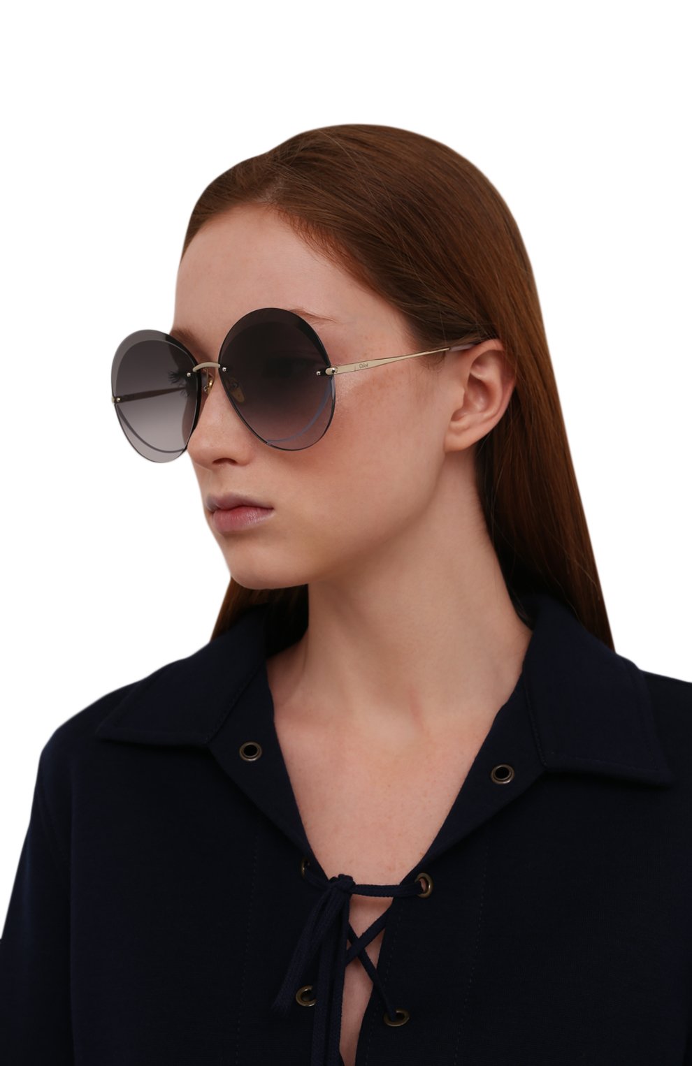 Женские солнцезащитные очки CHLOÉ темно-серого цвета, арт. CH0063S 001 | Фото 2 (Тип очков: С/з; Оптика Гендер: оптика-женское; Очки форма: Круглые)