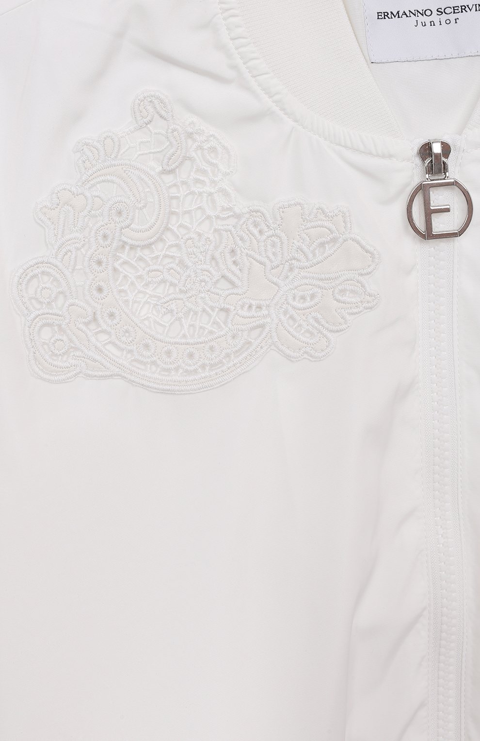 Детская бомбер ERMANNO SCERVINO белого цвета, арт. SFGB030C/NY278-BS003/10A-16A | Фото 3 (Рукава: Длинные; Кросс-КТ: бомбер, Демисезон; Материал внешний: Синтетический материал; Материал сплава: Проставлено; Материал подклада: Синтетический материал; Драгоценные камни: Проставлено)