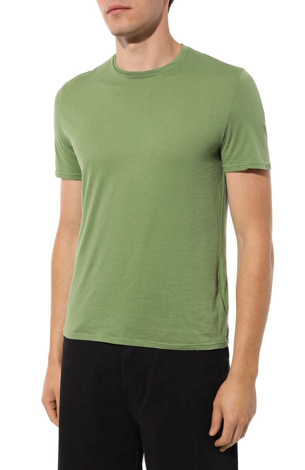 Мужская хлопковая футболка FEDELI зеленого цвета, арт. 6UID0113 | Фото 3 (Принт: Без принта; Рукава: Короткие; Длина (для топов): Стандартные; Материал сплава: Проставлено; Материал внешний: Хлопок; Драгоценные камни: Проставлено; Стили: Кэжуэл)