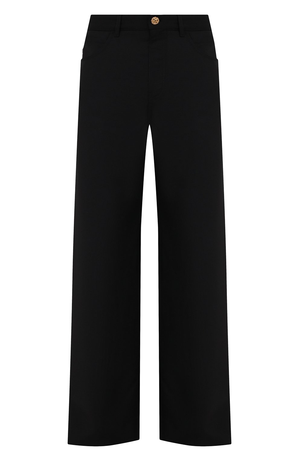 Мужские шерстяные брюки VERSACE черного цвета, арт. A88938/1F01050 | Фото 1 (Стили: Ретро; Материал внешний: Шерсть; Длина (брюки, джинсы): Стандартные; Случай: Повседневный; Материал подклада: Купро)