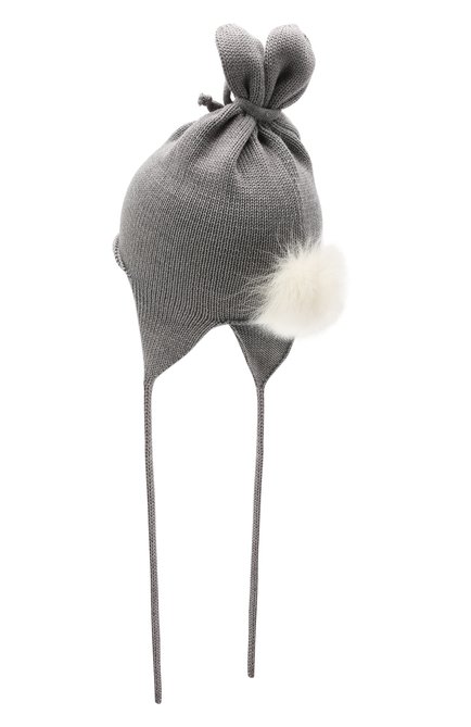 Детского шерстяная шапка с меховой отделкой CATYA серого цвета, арт. 125568/1 | Фото 2 (Материал: Шерсть, Текстиль)