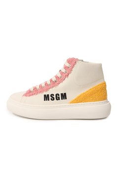 Детские высокие кеды MSGM KIDS кремвого цвета, арт. 74033/36-40 | Фото 2 (Материал внешний: Текстиль; Материал внутренний: Натуральная кожа)