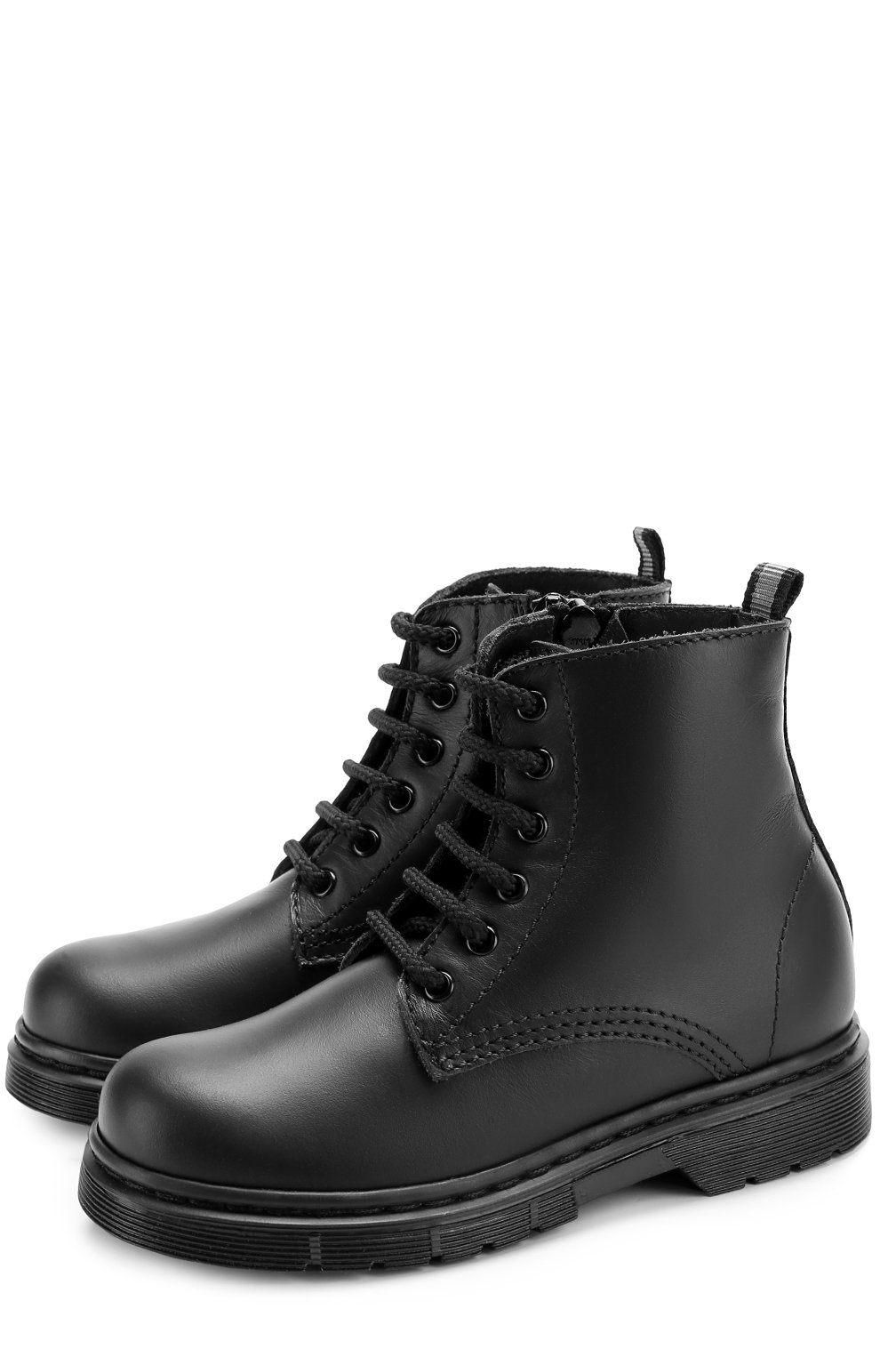 Ботинки Il Gufo, Кожаные ботинки на шнуровке с молнией Il Gufo, Италия, Чёрный, Кожа натуральная-100%; Подошва-резина-100%; Стелька-кожа-100%, 2284752  - купить