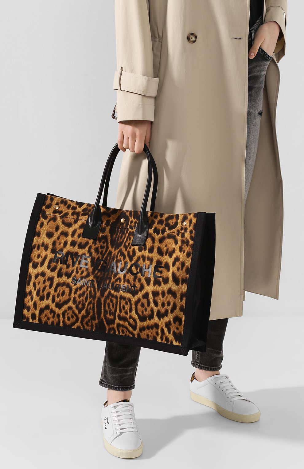 Женский сумка-шопер noe SAINT LAURENT леопардового цвета, арт. 499290/H9L4W | Фото 2 (Сумки-технические: Сумки-шопперы; Материал: Текстиль; Размер: large)