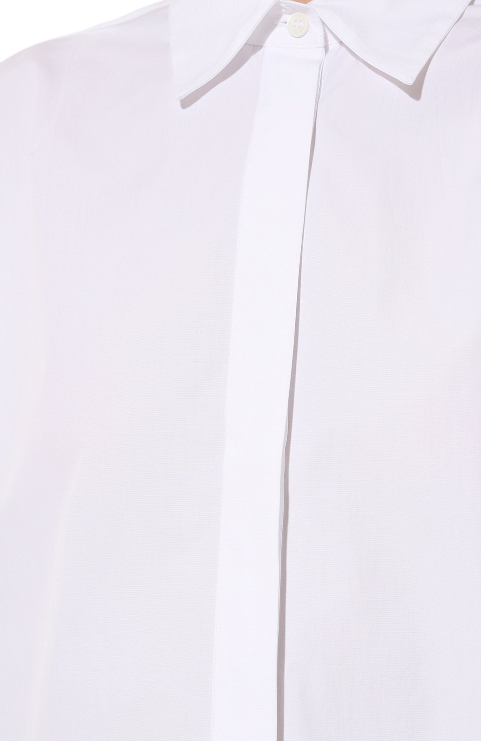 Женская хлопковая рубашка LORENA ANTONIAZZI белого цвета, арт. CA01A/3434 | Фото 5 (Рукава: Длинные; Женское Кросс-КТ: Рубашка-одежда; Длина (для топов): Удлиненные; Материал сплава: Проставлено; Материал внешний: Хлопок;  Драгоценные камни: Проставлено; Стили: Кэжуэл)