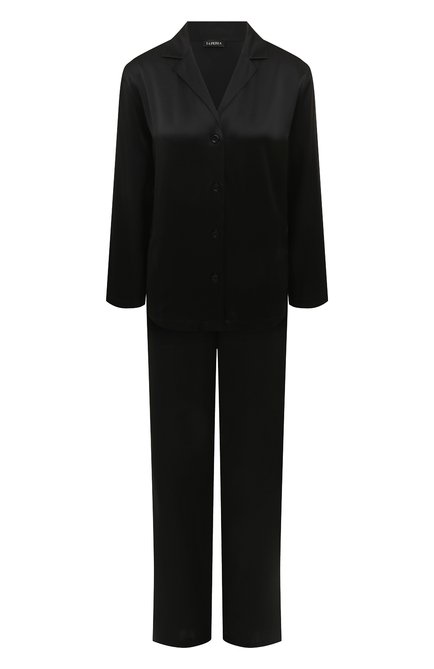 Женская шелковая пижама LA PERLA черного цвета, арт. 0020288 | Фото 1 (Длина (брюки, джинсы): Стандартные; Материал внешний: Шелк; Длина (для топов): Стандартные; Рукава: Длинные; Длина Ж (юбки, платья, шорты): Мини; Региональные ограничения белый список (Axapta Mercury): RU)