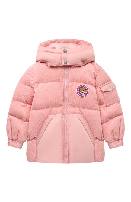 Детская утепленная куртка MOSCHINO светло-розового цвета, арт. HUS044/LWA04/10A-14A | Фото 1 (Драгоценные камни: Проставлено; Рукава: Длинные; Материал внешний: Хлопок; Материал сплава: Проставлено; Материал подклада: Вискоза)