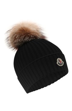 Детского шерстяная шапка с мехом MONCLER темно-синего цвета, арт. G2-954-3B711-10-04S01 | Фото 1 (Материал: Текстиль, Шерсть)