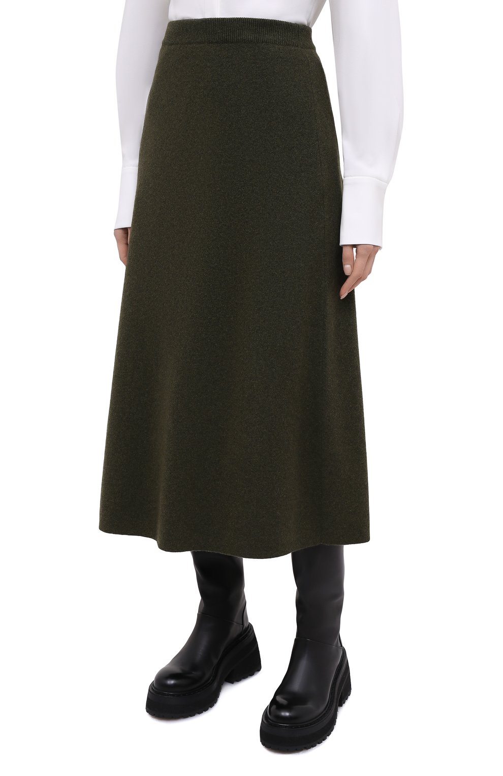 Женская кашемировая юбка LORO PIANA зеленого цвета, арт. FAI8078 | Фото 3 (Материал внешний: Шерсть, Кашемир; Региональные ограничения белый список (Axapta Mercury): RU; Кросс-КТ: Трикотаж; Женское Кросс-КТ: Юбка-одежда; Длина Ж (юбки, платья, шорты): Миди; Стили: Кэжуэл)