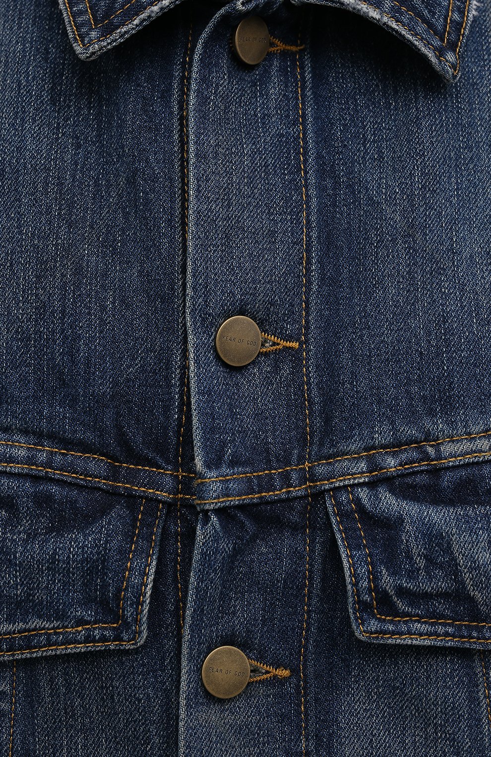 Мужская джинсовая куртка FEAR OF GOD синего цвета, арт. FG30-022HWD | Фото 5 (Кросс-КТ: Куртка, Деним; Рукава: Длинные; Стили: Гранж; Материал внешний: Хлопок; Длина (верхняя одежда): Короткие)