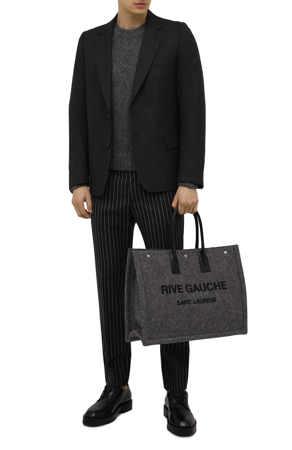 Мужская текстильная сумка-шопер rive gauche large SAINT LAURENT серого цвета, арт. 509415/24N4E | Фото 2 (Материал: Текстиль; Размер: large)