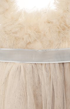 Детское платье DESIGNERS CAT бежевого цвета, арт. 100000K01000422/2A | Фото 3 (Случай: Вечерний; Принт: Без принта; Рукава: Короткие, Без рукавов; Материал внешний: Синтетический материал; Девочки Кросс-КТ: Платье-одежда; Материал подклада: Хлопок)