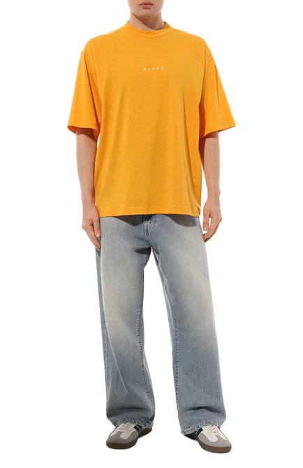 Мужская хлопковая футболка MARNI оранжевого цвета, арт. HUMU0223P1/USCS87 | Фото 2 (Рукава: 3/4; Материал внешний: Хлопок; Длина (для топов): Стандартные; Драгоценные камни: Проставлено; Материал сплава: Проставлено)