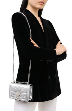 Женская сумка devotion mini DOLCE & GABBANA серебряного цвета, арт. BB6880/AK772 | Фото 5 (Женское Кросс-КТ: Вечерняя сумка; Сумки-технические: Сумки через плечо; Материал: Натуральная кожа; Размер: mini; Ремень/цепочка: На ремешке)