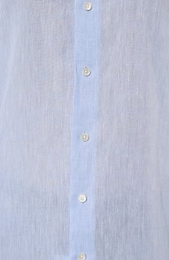 Мужская льняная рубашка EMPORIO ARMANI голубого цвета, арт. 01SM0L/010F9 | Фото 5 (Манжеты: На пуговицах; Воротник: Кент; Рукава: Длинные; Случай: Повседневный; Длина (для топов): Стандартные; Материал сплава: Проставлено; Материал внешний: Лен; Принт: Однотонные; Драгоценные камни: Проставлено; Стили: Кэжуэл)