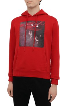 Мужской хлопковое худи OFF-WHITE красного цвета, арт. 0MBB034S21FLE007 | Фото 3 (Рукава: Длинные; Длина (для топов): Стандартные; Стили: Гранж, Спорт-шик; Принт: С принтом; Мужское Кросс-КТ: Худи-одежда; Материал внешний: Хлопок)