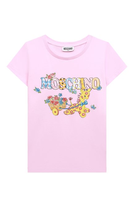 Детская хлопковая футболка MOSCHINO розового цвета по цене 13500 руб., арт. HDM04L/LBA00/4A-8A | Фото 1