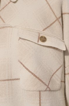 Женская рубашка из шерсти и кашемира MAX&MOI кремвого цвета, арт. H23LEWIS | Фото 5 (Принт: Клетка, С принтом; Материал внешний: Шерсть; Рукава: Длинные; Женское Кросс-КТ: Рубашка-одежда; Длина (для топов): Удлиненные; Материал сплава: Проставлено; Драгоценные камни: Проставлено; Стили: Кэжуэл)