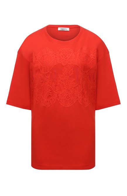 Женская хлопковая футболка VALENTINO оранжевого цвета по цене 95700 руб., арт. WB3MG14W6K7 | Фото 1