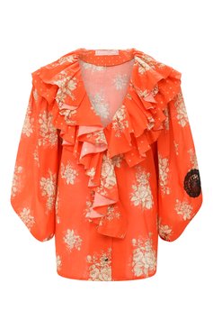 Женская хлопковая блузка ULYANA SERGEENKO красного цвета, арт. CMA003SS20P (0305т20) | Фото 1 (Рукава: Длинные; Длина (для топов): Стандартные; Принт: С принтом; Материал внешний: Хлопок; Женское Кросс-КТ: Блуза-одежда)
