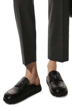 Женские кожаные сабо PRADA черного цвета, арт. 1S780M-8NQ-F0002-020 | Фото 3 (Подошва: Платформа; Каблук высота: Без каблука)