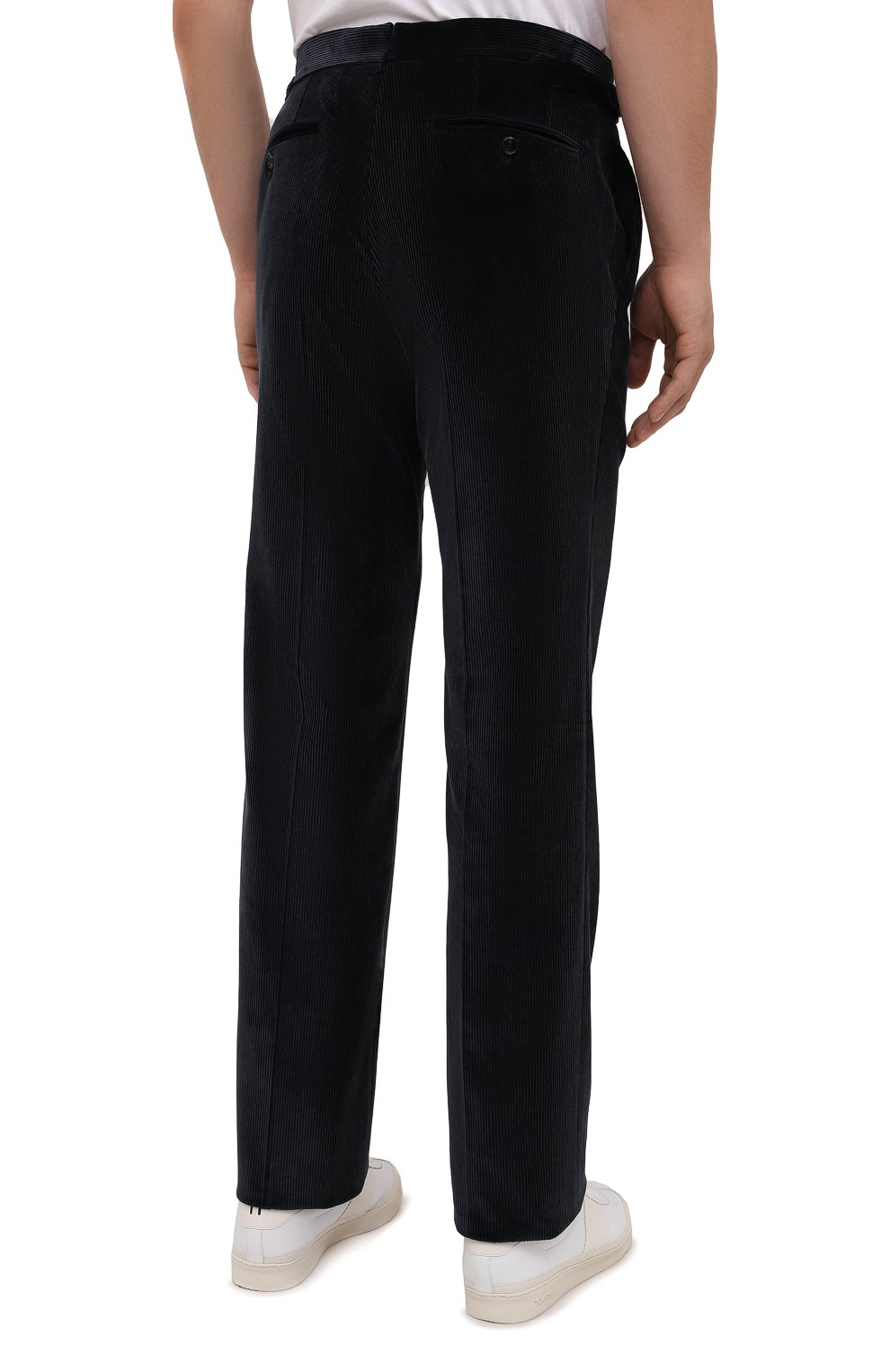 Мужские брюки TOM FORD темно-синего цвета, арт. 2VER22/610041 | Фото 4 (Длина (брюки, джинсы): Стандартные; Случай: Повседневный; Материал внешний: Синтетический материал, Хлопок; Материал подклада: Купро; Стили: Кэжуэл)