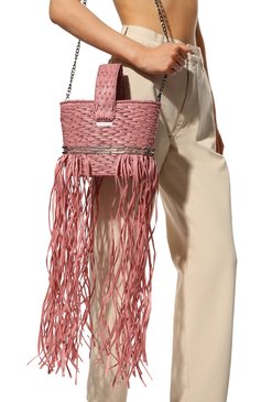 Женская сумка-корзинка SEYANA светло-розового цвета, арт. СУМКА01 | Фото 2 (Сумки-технические: Сумки top-handle; Материал: Растительное волокно; Ремень/цепочка: На ремешке; Размер: small)