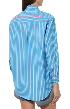 Женская хлопковая рубашка MC2 SAINT BARTH голубого цвета, арт. STBW/BRIGITTE/04086D | Фото 4 (Рукава: Длинные; Принт: Полоска, С принтом; Женское Кросс-КТ: Рубашка-одежда; Длина (для топов): Удлиненные; Материал сплава: Проставлено; Материал внешний: Хлопок; Драгоценные камни: Проставлено; Стили: Кэжуэл)