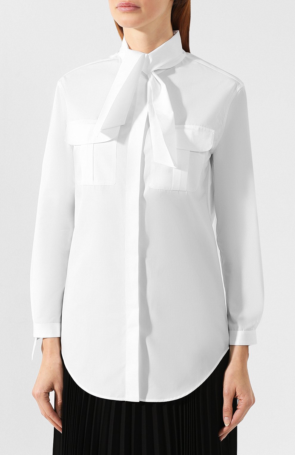 Женская хлопковая блузка GIORGIO ARMANI белого цвета, арт. 9WHCCZ31/TZ350 | Фото 3 (Рукава: Длинные; Принт: Без принта; Длина (для топов): Удлиненные; Материал внешний: Хлопок; Стили: Классический; Женское Кросс-КТ: Блуза-одежда; Статус проверки: Проверена категория)