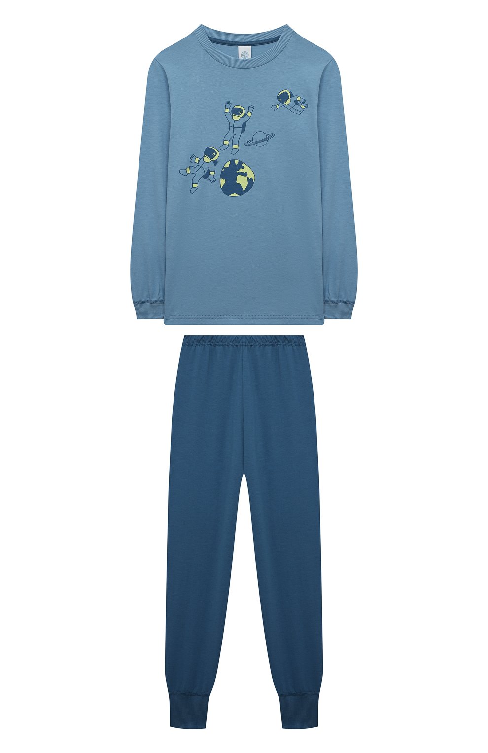 Женская хлопковая пижама SANETTA синего цвета, арт. 233031 | Фото 1 (Рукава: Длинные; Материал сплава: Проставлено; Материал внешний: Хлопок; Драгоценные камни: Проставлено)