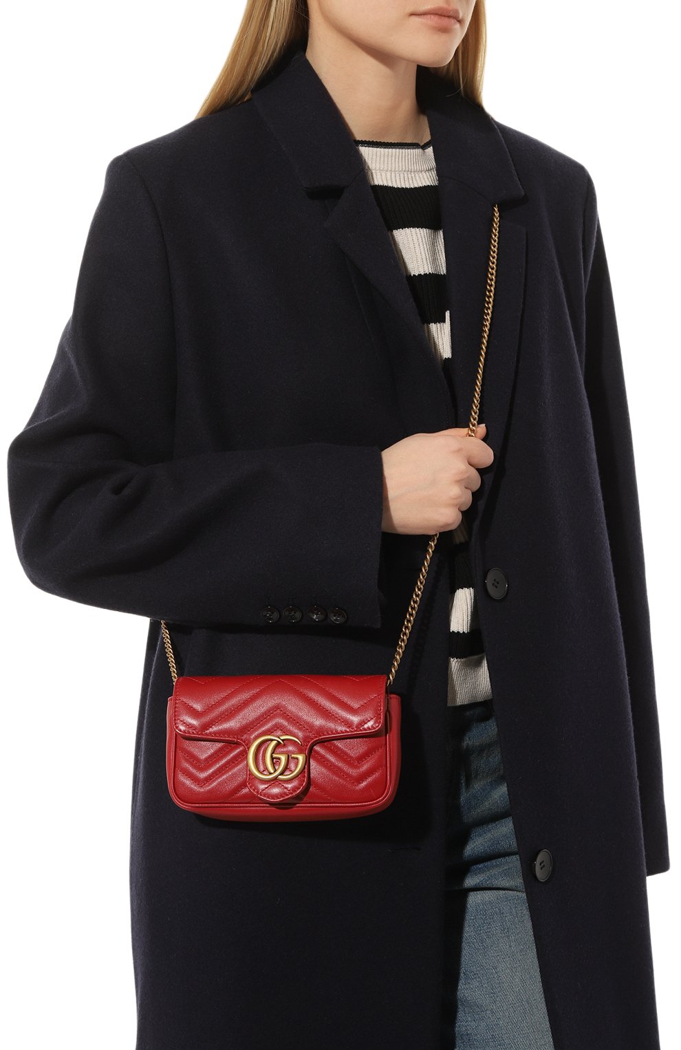 Женская сумка gg marmont super mini GUCCI бордового цвета, арт. 476433 DSVRT | Фото 2 (Сумки-технические: Сумки через плечо; Материал: Натуральная кожа; Размер: mini; Ремень/цепочка: На ремешке)
