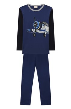 Женская хлопковая пижама STORY LORIS темно-синего цвета, арт. 36232/8A-16A | Фото 1 (Рукава: Длинные; Материал сплава: Проставлено; Материал внешний: Хлопок; Драгоценные камни: Проставлено)