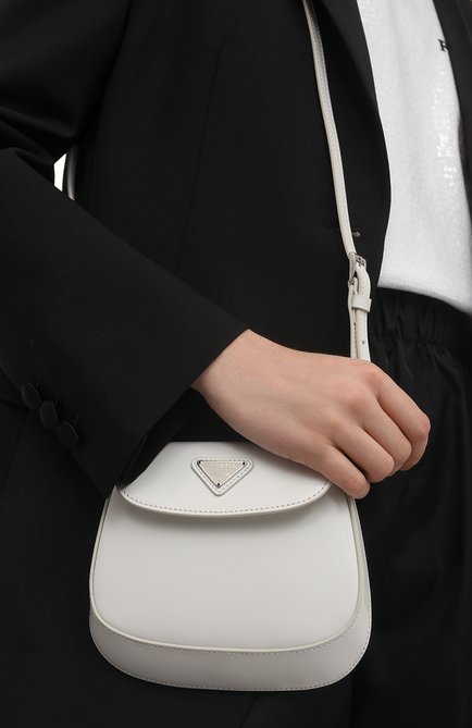 Женская сумка cleo PRADA белого цвета, арт. 1BH188-ZO6-F0009-HOM | Фото 2 (Материал: Натуральная кожа; Ремень/цепочка: На ремешке; Размер: mini; Сумки-технические: Сумки через плечо)