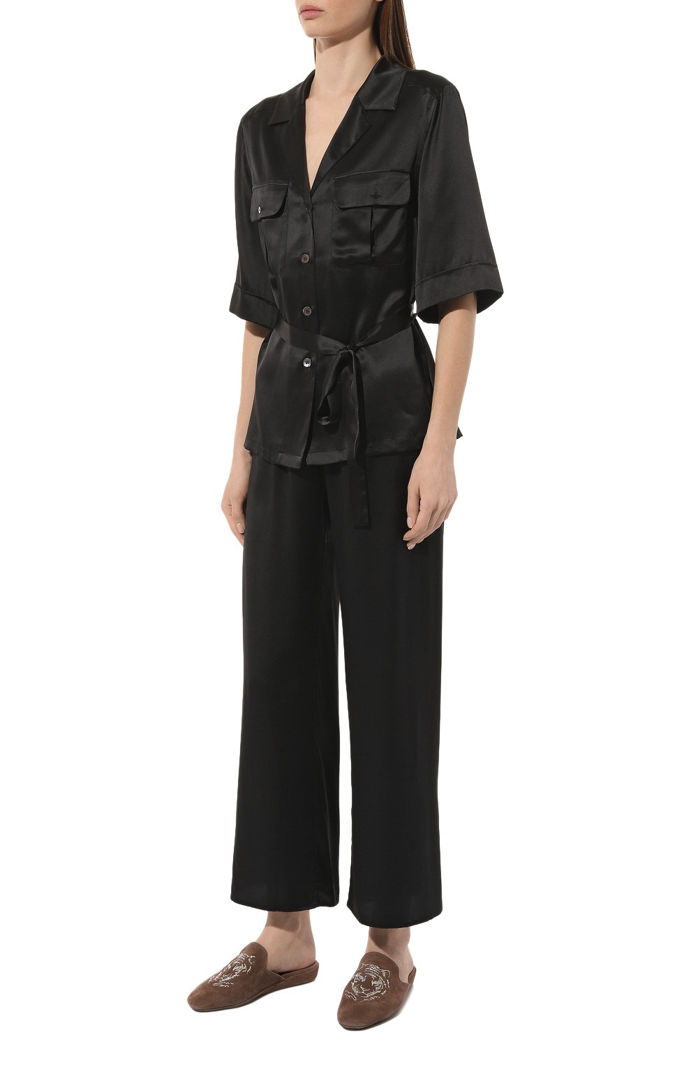 Женская шелковая пижама MARJOLAINE черного цвета, арт. 3SOI5536 | Фото 2 (Материал внешний: Шелк)