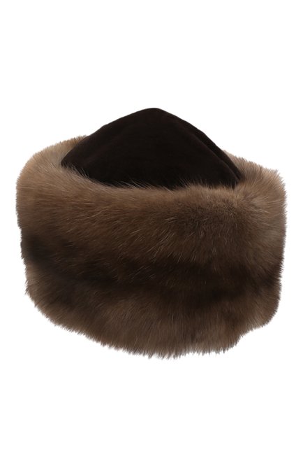 Женская шапка из меха норки и соболя KUSSENKOVV коричневого цвета, арт. 060213605455 | Фото 2 (Материал: Натуральный мех)