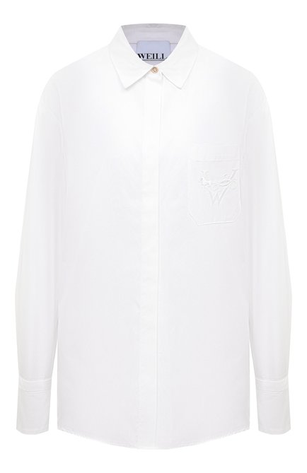Женская хлопковая рубашка WEILL белого цвета, арт. 197102 | Фото 1 (Материал внешний: Хлопок; Рукава: Длинные; Длина (для топов): Удлиненные; Материал сплава: Проставлено; Драгоценные камни: Проставлено)