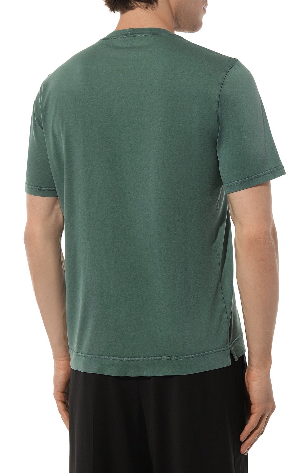 Мужская хлопковая футболка FEDELI зеленого цвета, арт. 6UEF0103 | Фото 4 (Принт: Без принта; Рукава: Короткие; Длина (для топов): Стандартные; Материал сплава: Проставлено; Материал внешний: Хлопок; Драгоценные камни: Проставлено; Стили: Кэжуэл)