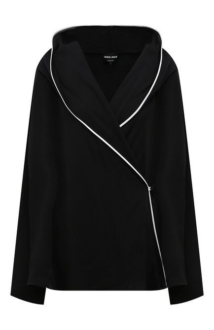Женская шелковая блузка GIORGIO ARMANI черного цвета, арт. 2SHCC02E/T01WE | Фото 1 (Материал внешний: Шелк; Рукава: Длинные; Длина (для топов): Стандартные; Женское Кросс-КТ: Блуза-одежда; Стили: Романтичный; Принт: Без принта)