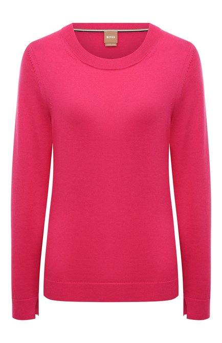Женский шерстяной пуловер BOSS розового цвета, арт. 50492551 | Фото 1 (Материал сплава: Проставлено; Длина (для топов): Стандартные; Материал внешний: Шерсть; Рукава: Длинные; Драгоценные камни: Проставлено)