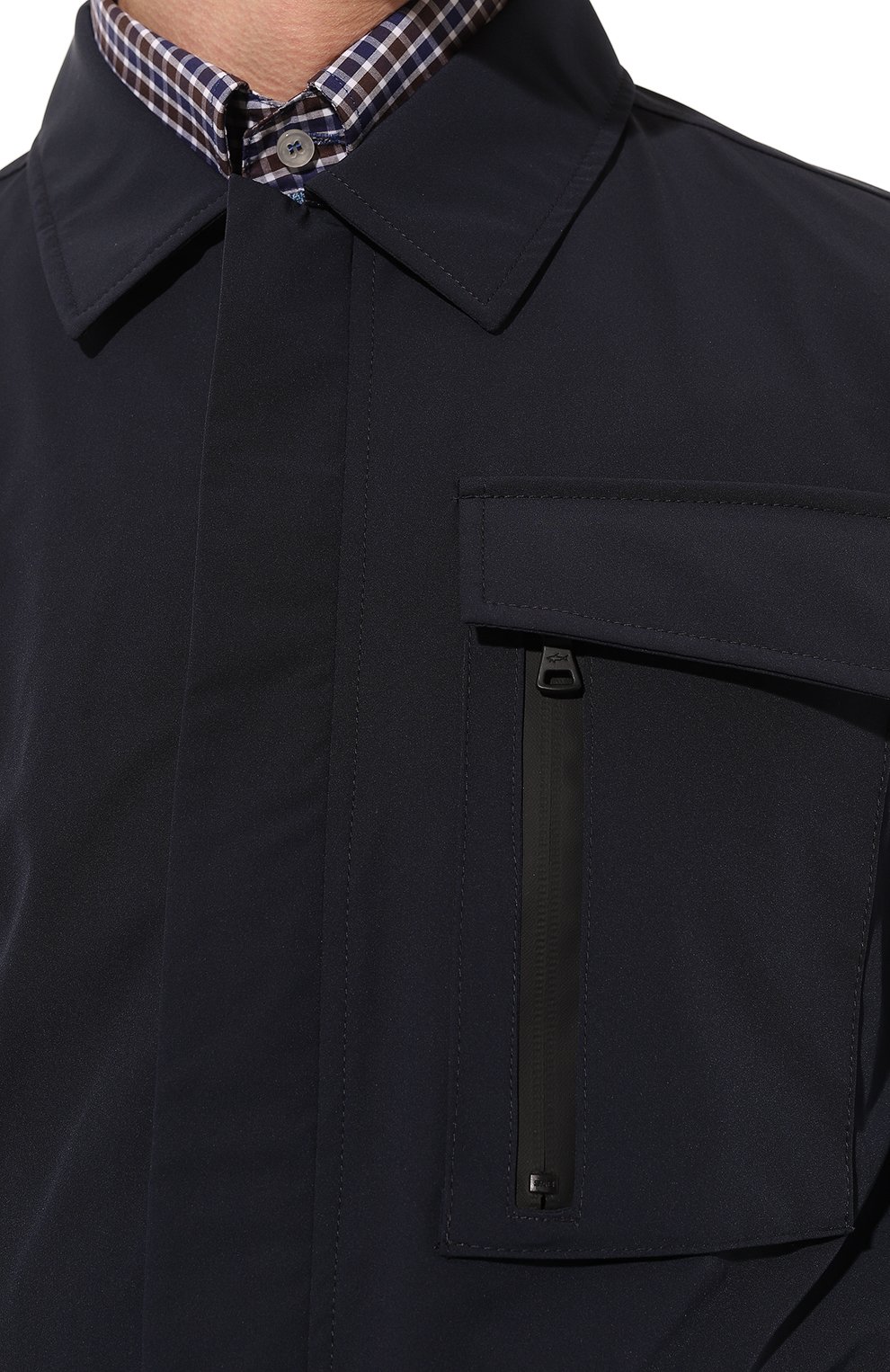 Мужская куртка-рубашка PAUL&SHARK темно-синего цвета, арт. 12312015 | Фото 5 (Кросс-КТ: Куртка, Ветровка; Рукава: Длинные; Материал внешний: Синтетический материал; Материал сплава: Проставлено; Материал подклада: Синтетический материал; Драгоценные камни: Проставлено; Длина (верхняя одежда): Короткие; Стили: Кэжуэл)