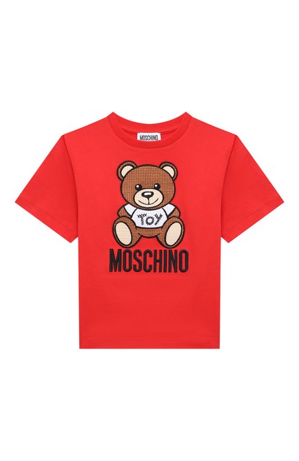 Детская хлопковая футболка MOSCHINO красного цвета по цене 14450 руб., арт. H8M02X/LAA03/4A-8A | Фото 1