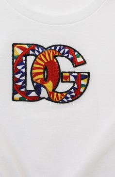 Детская хлопковая футболка DOLCE & GABBANA белого цве та, арт. L5JTLP/G7J9S/2-6 | Фото 3 (Девочки Кросс-КТ: футболка-одежда; Рукава: Короткие; Материал сплава: Проставлено; Материал внешний: Хлопок; Драгоценные камни: Проставлено)