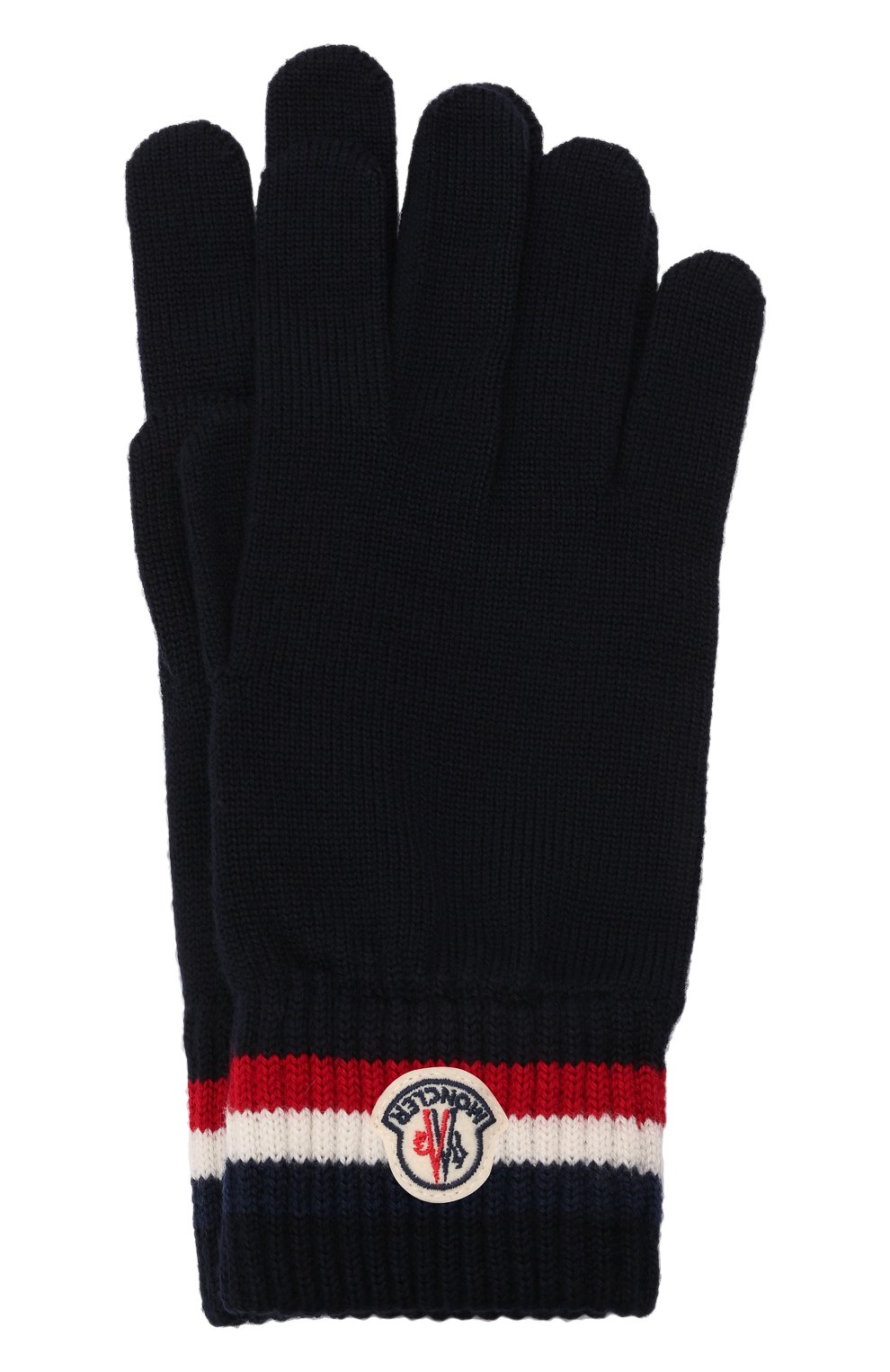 Мужские шерстяные перчатки MONCLER темно-синего цвета, арт. G2-091-3A000-04-A9575 | Фото 1 (Материал: Текстиль, Шерсть; Кросс-КТ: Трикотаж)