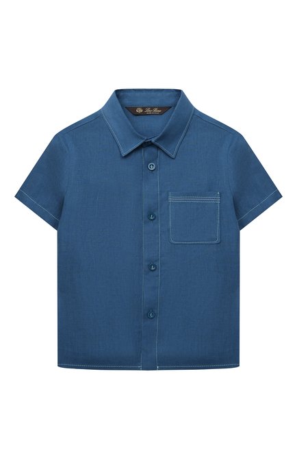Детская льняная рубашка LORO PIANA синего цвета по цене 32900 руб., арт. FAM0330 | Фото 1